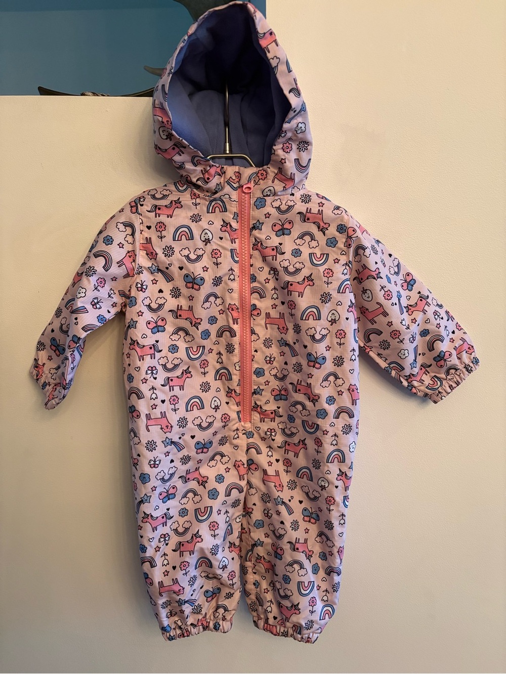 Joe Fresh Pink Unicorn Print Baby Rainsuit  6-12M